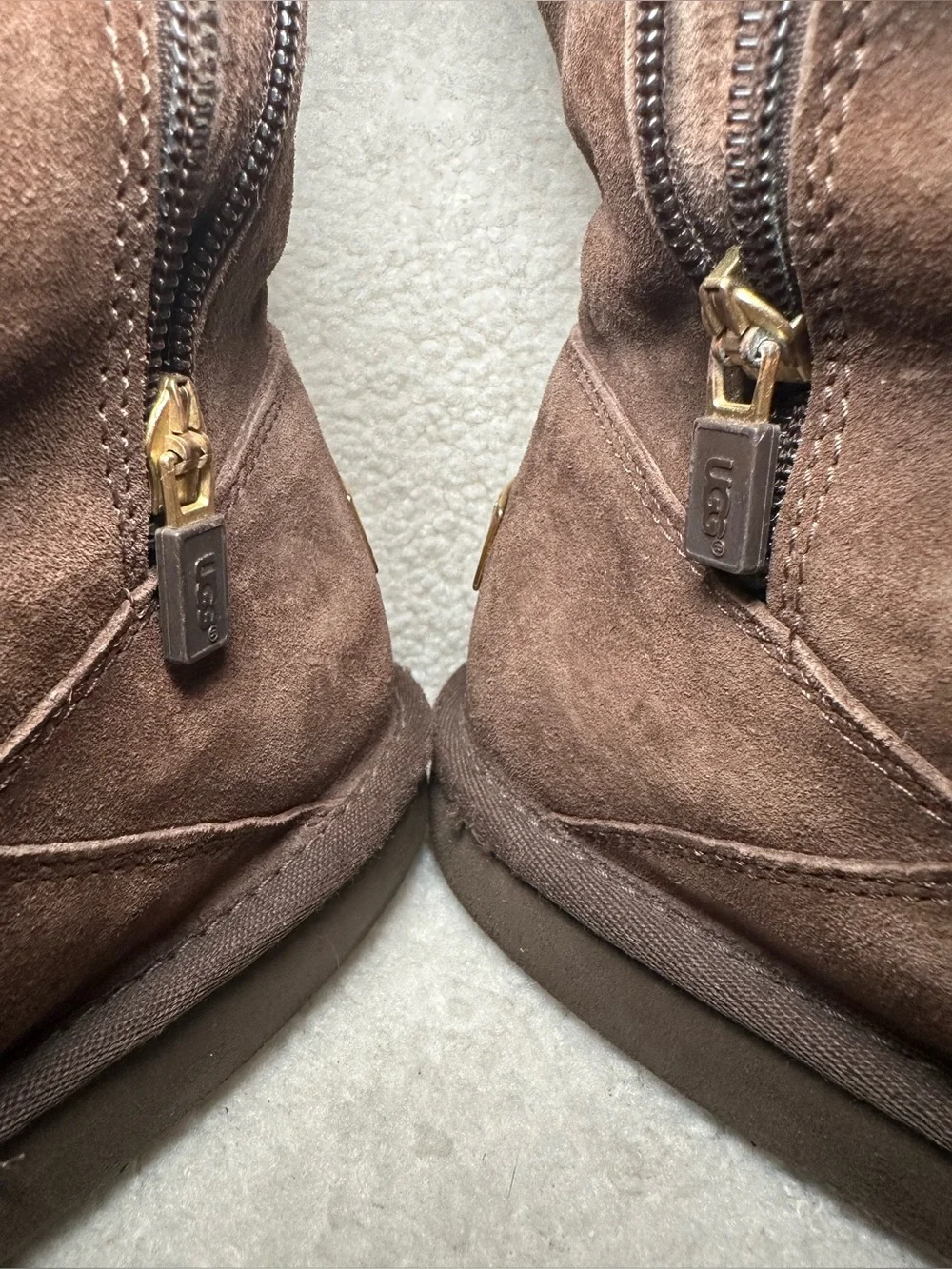 UGG Australia Brown Sheepskin Tall Zip Boots winter warm cozy fuzzy cabin 10